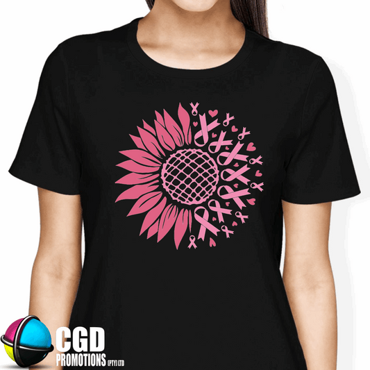 Flower Half Pink Ribbon Designs (Unisex & Women’s fitted) - Breast Cancer Awareness T-Shirt