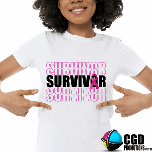 “Survivor breast cancer awareness t-shirt with pink ribbon – unisex and women’s sizes South Africa”