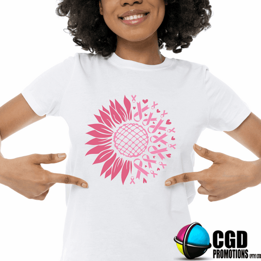 Flower Half Pink Ribbon Designs (Unisex & Women’s fitted) - Breast Cancer Awareness T-Shirt