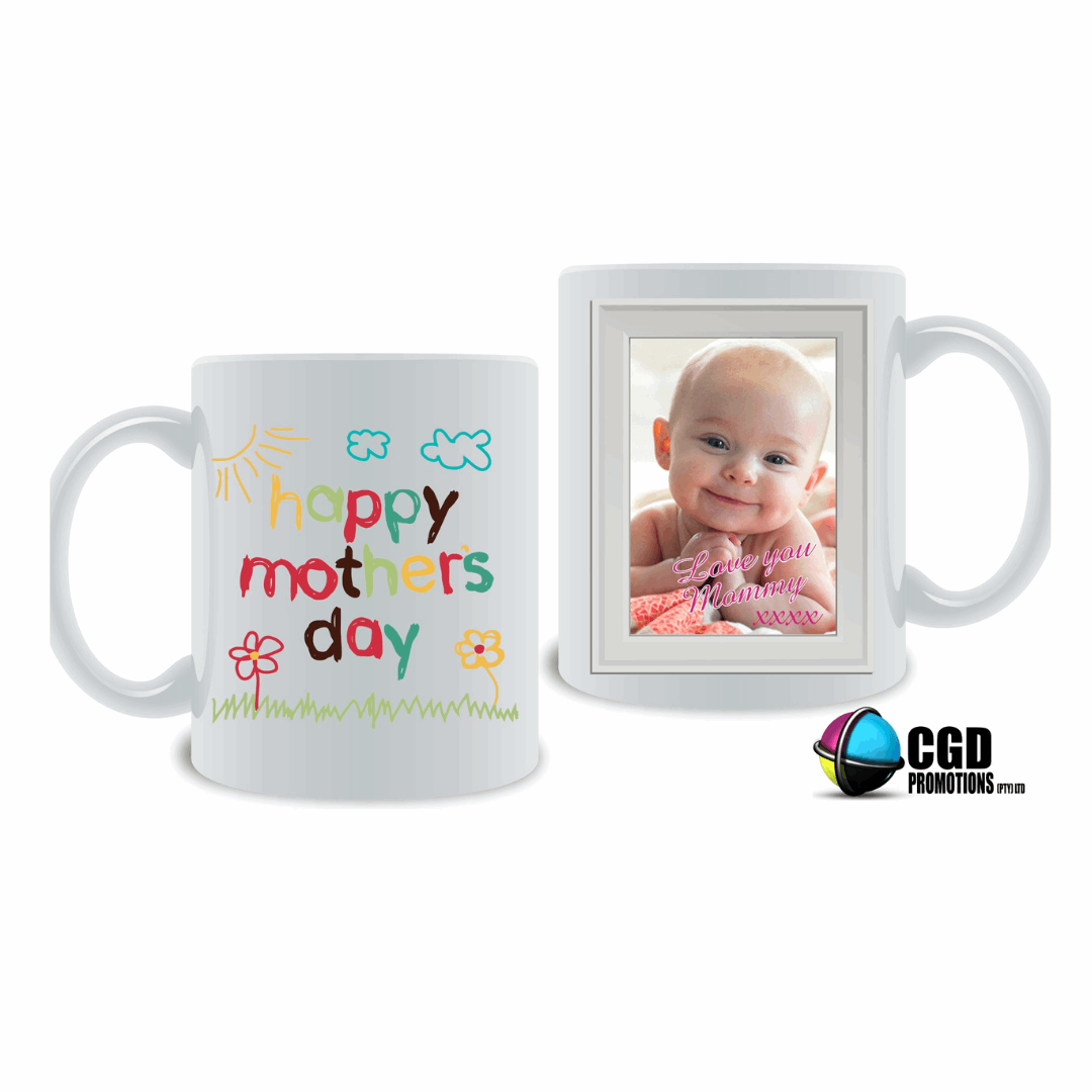 Happy Mothers Day Crayon drawing with personalised photo Mother's day Mug / Tumbler