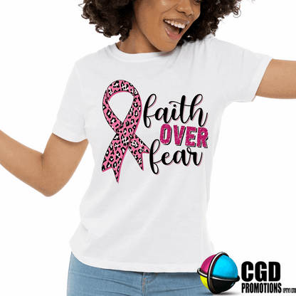 “Faith Over Fear breast cancer awareness t-shirt with pink ribbon – unisex and women’s sizes South Africa”