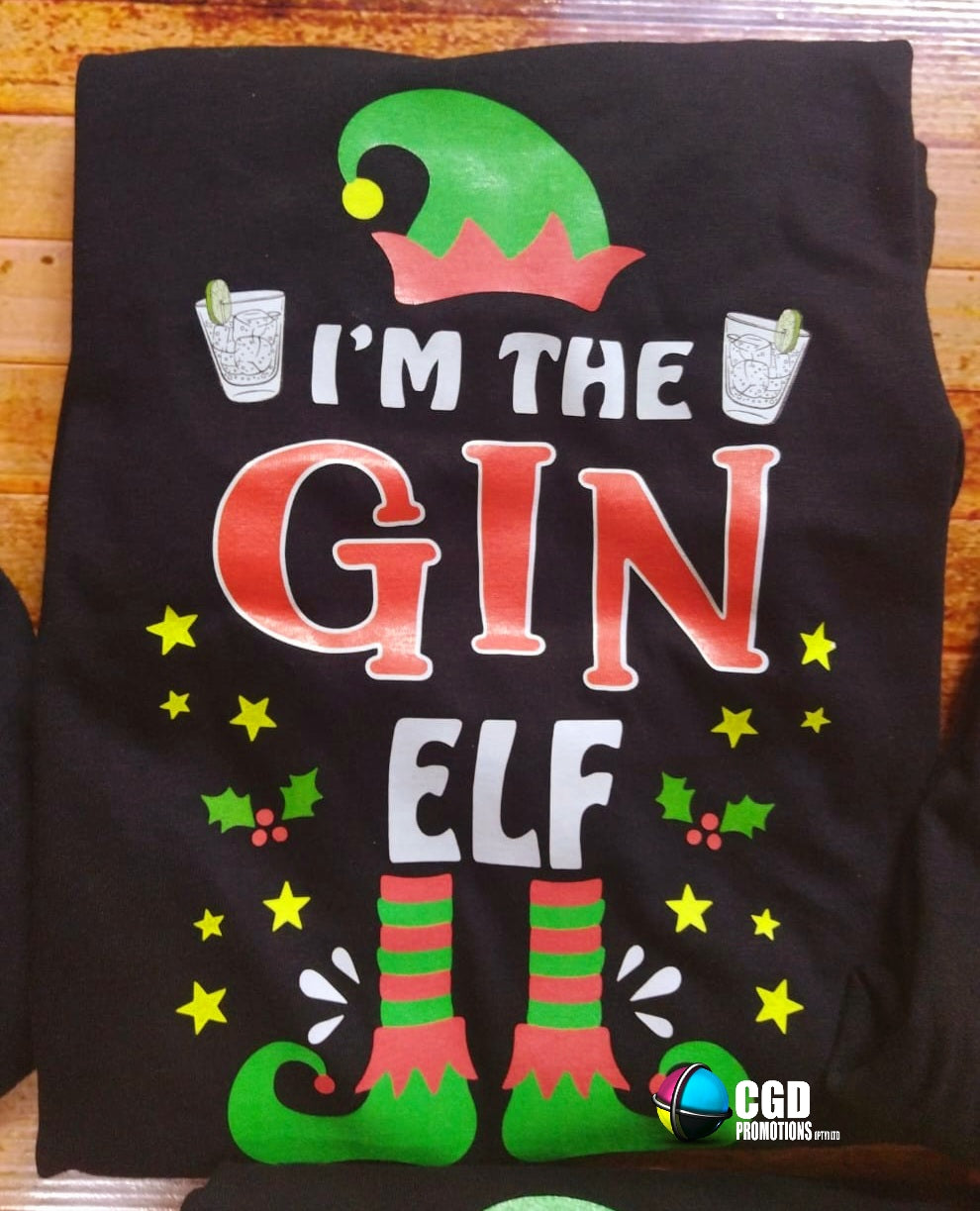 I'm the Gin Elf Printed Shirt for Gin Lovers Christmas Shirt - Matching Unisex, Ladies Fitted