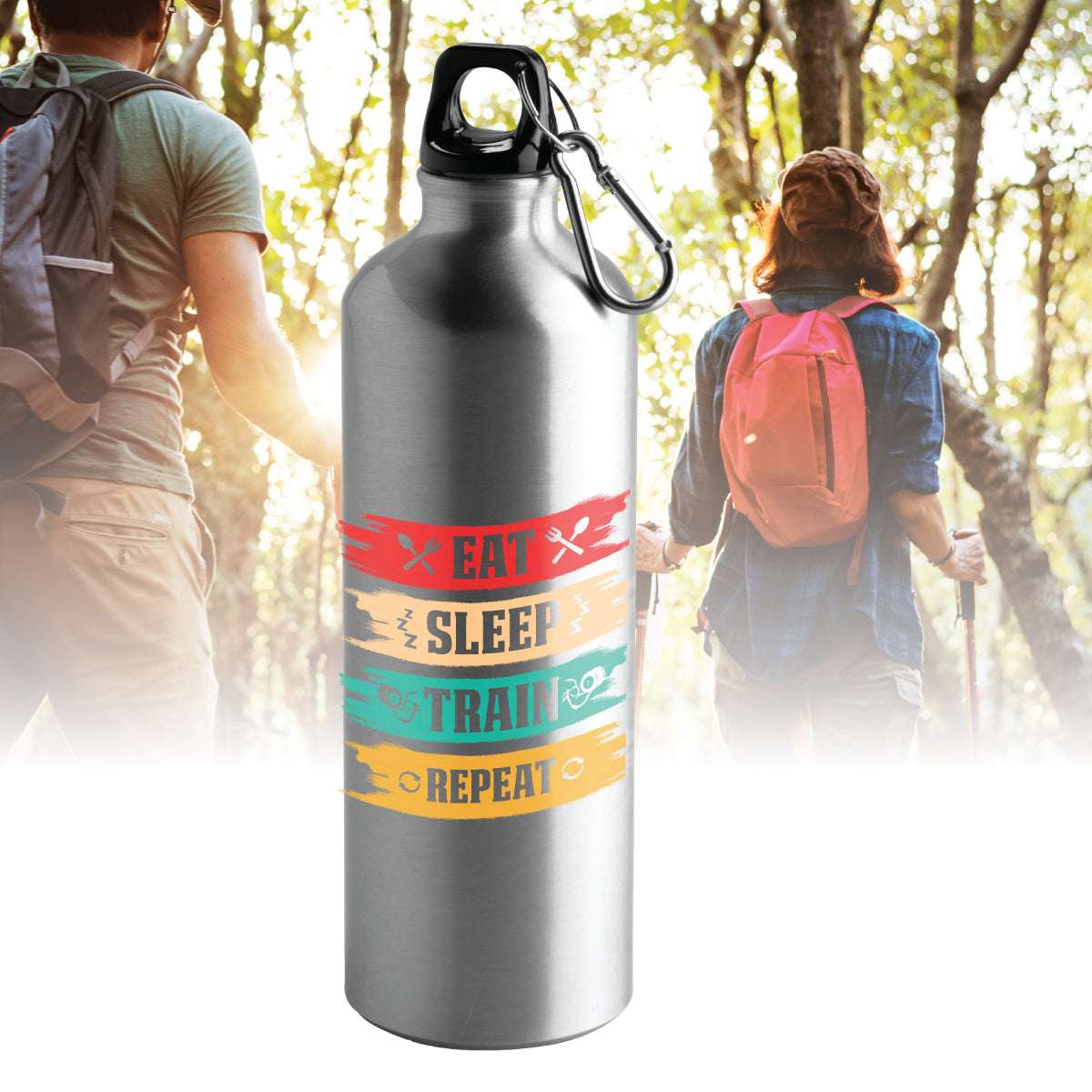 “Custom printed aluminium sport bottle 600ml – white/silver variant”