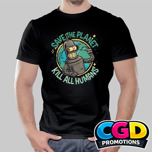 Kill All the Humans printed T-shirt featuring a bold humorous slogan graphic design