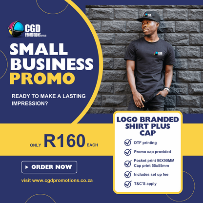 "branded shirt and free promotional cap no minimum order"