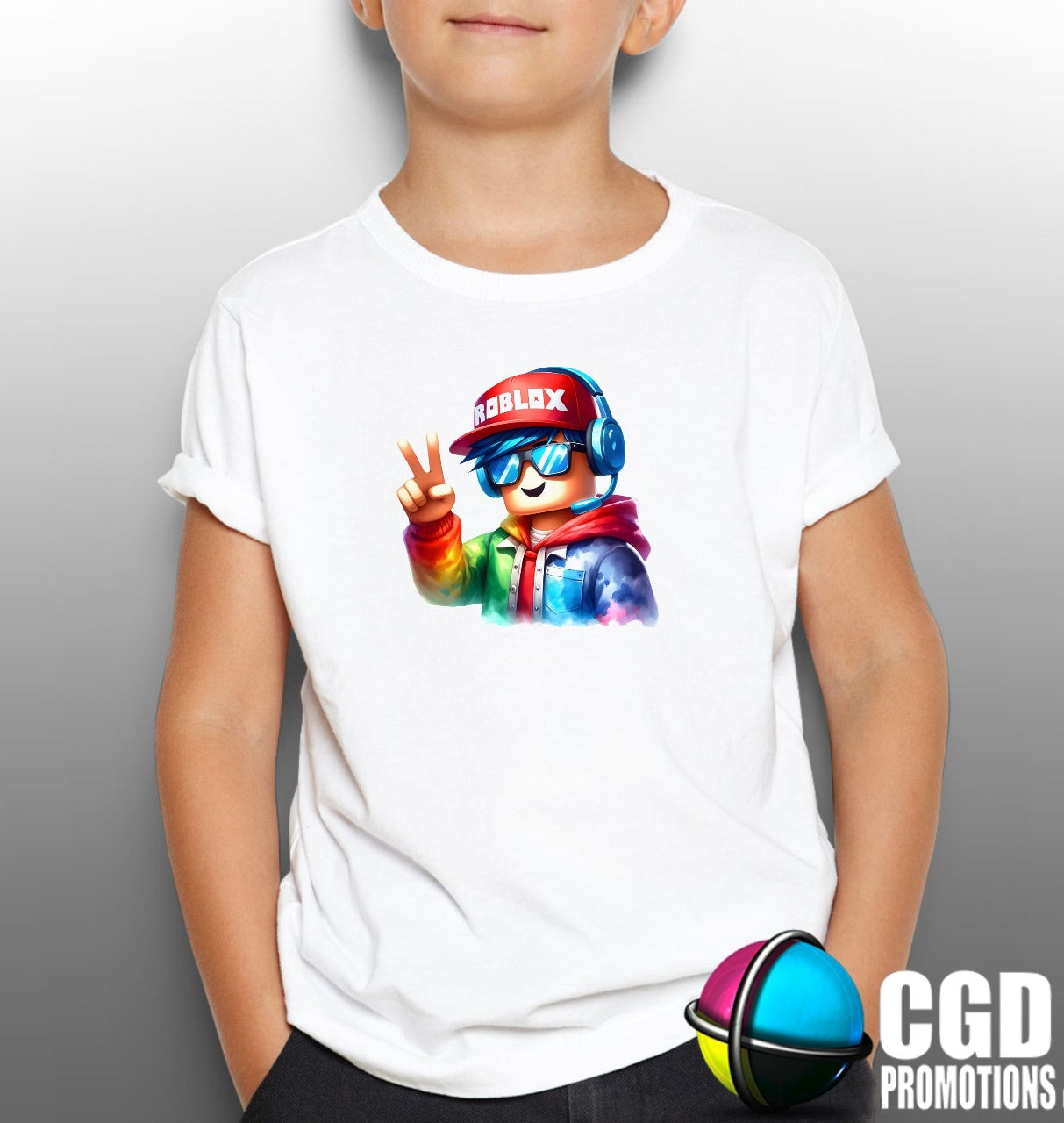 Colourful Peace Roblox with Headset Kids Printed Gaming Shirt