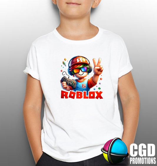 Colourful Peace Roblox with Headset & Gaming remote Kids Printed Gaming Shirt