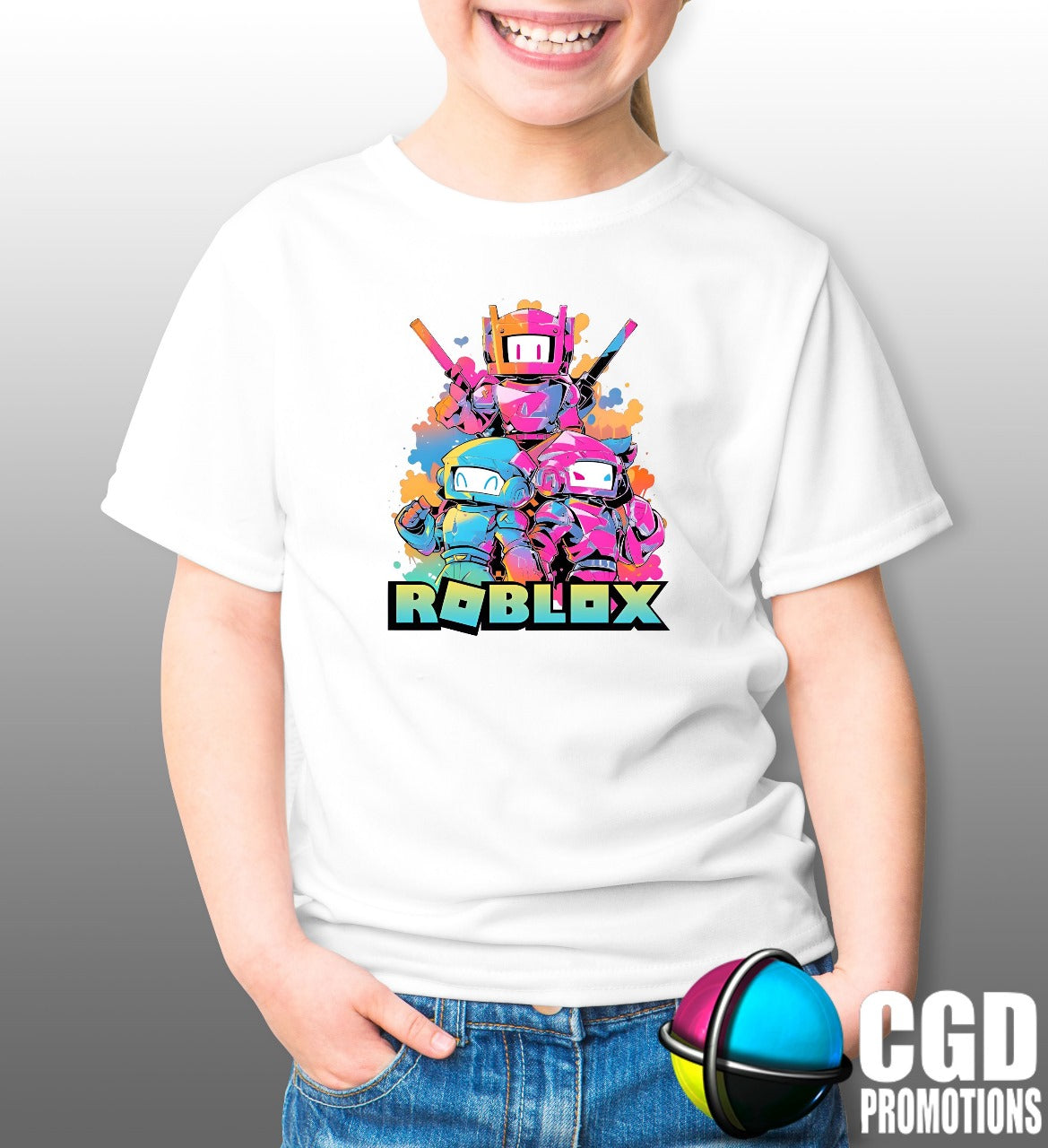 Roblox Colourful Robot Characters Kids Printed Gaming Shirt