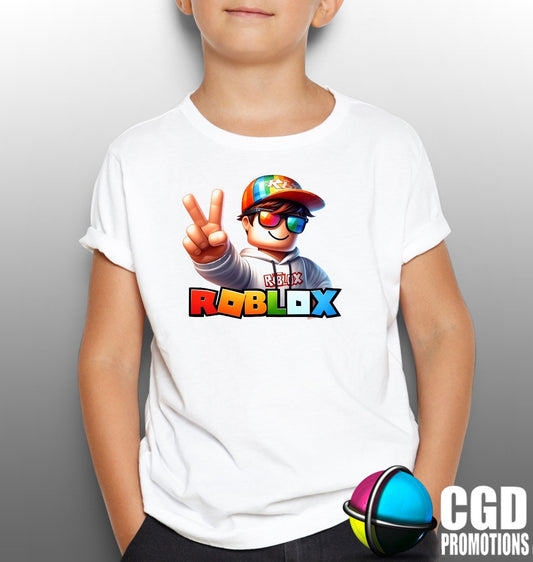 Colourful Roblox Logo Peace Character Kids Printed Gaming Shirt