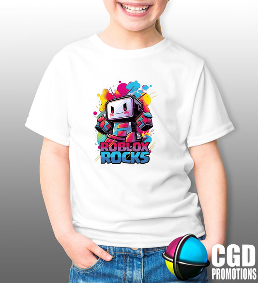 Colourful Roblox Rocks Robot Kids Printed Gaming Shirt