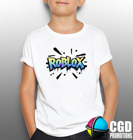 Roblox Logo Blue & Green Kids Printed Gaming Shirt