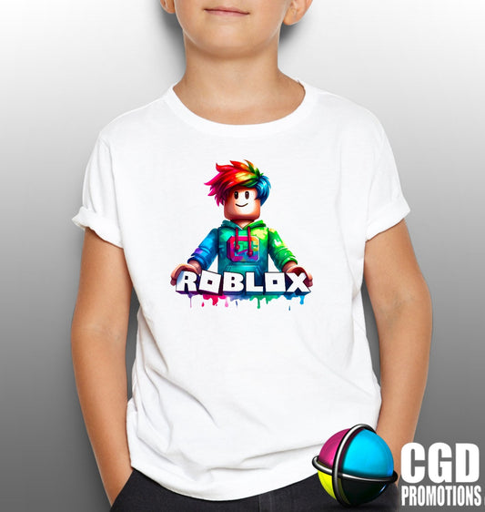 Colourful Roblox Character with Roblox Logo Gaming Kids Printed Gaming Shirt