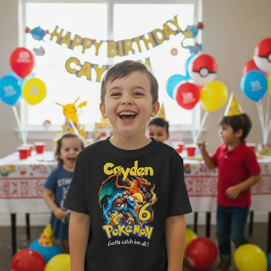 Pokémon birthday shirt vibrant themed design close-up print T-shirt