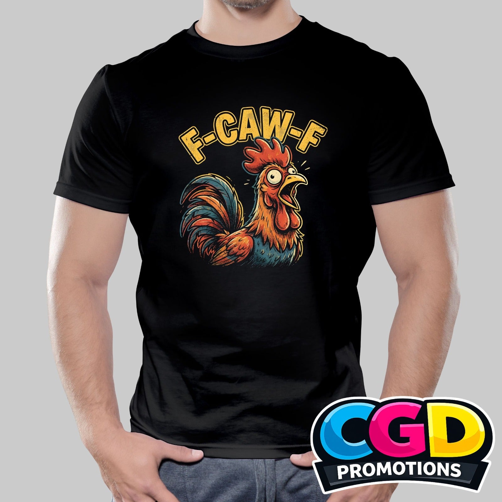 F-Caw-F printed T-shirt featuring a funny crow graphic with a humorous bird pun slogan