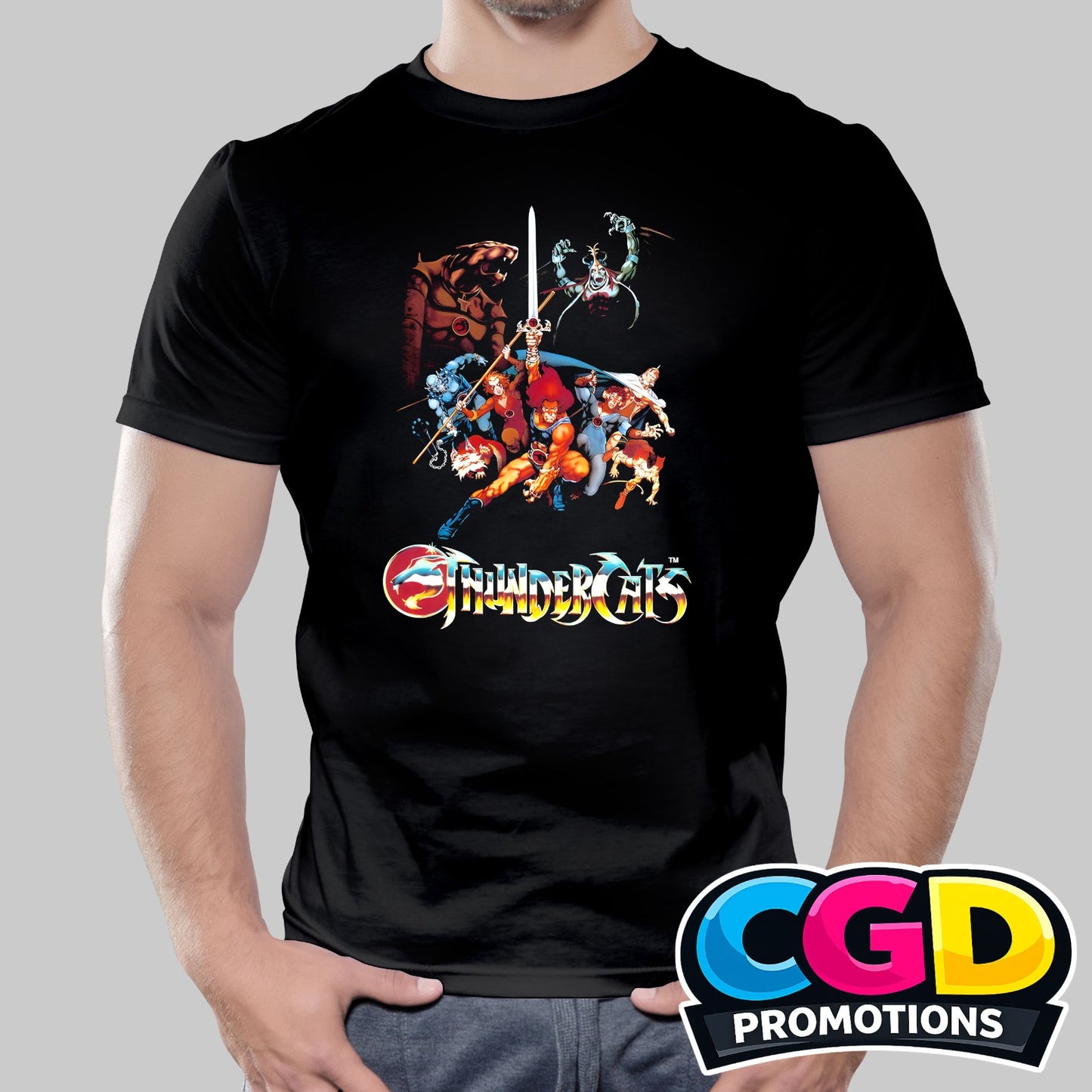 Retro Warrior Cats printed T-shirt featuring a cartoon-inspired feline warrior design