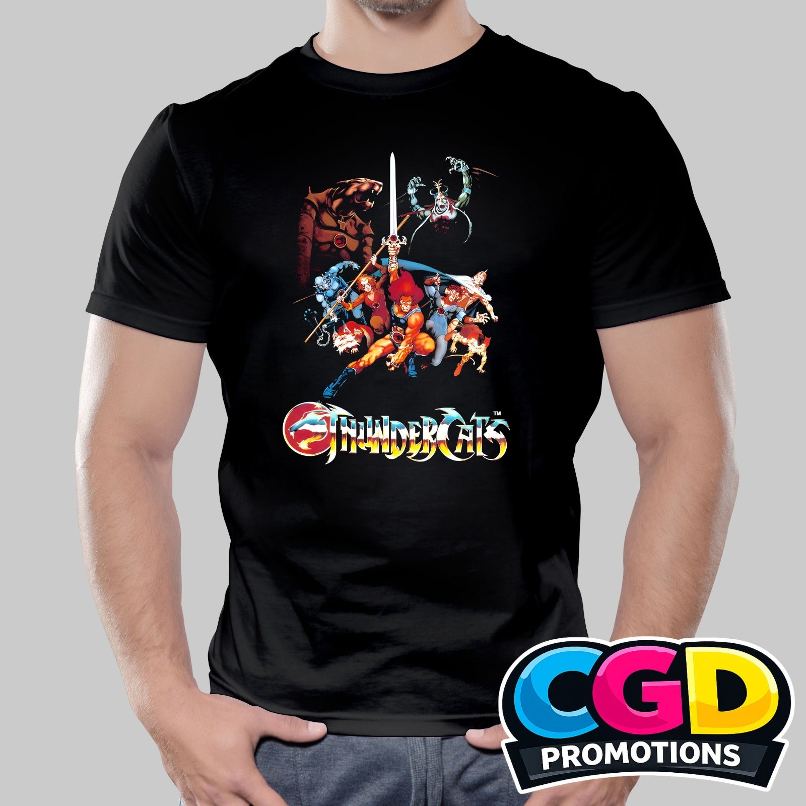 Retro Warrior Cats printed T-shirt featuring a cartoon-inspired feline warrior design