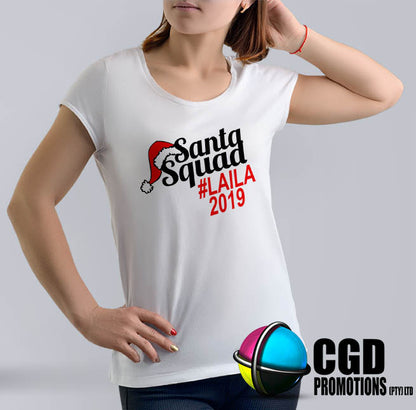 Santa Squad Print with Santa Hat Personalised with Name Adult & Kids Christmas Printed Shirt