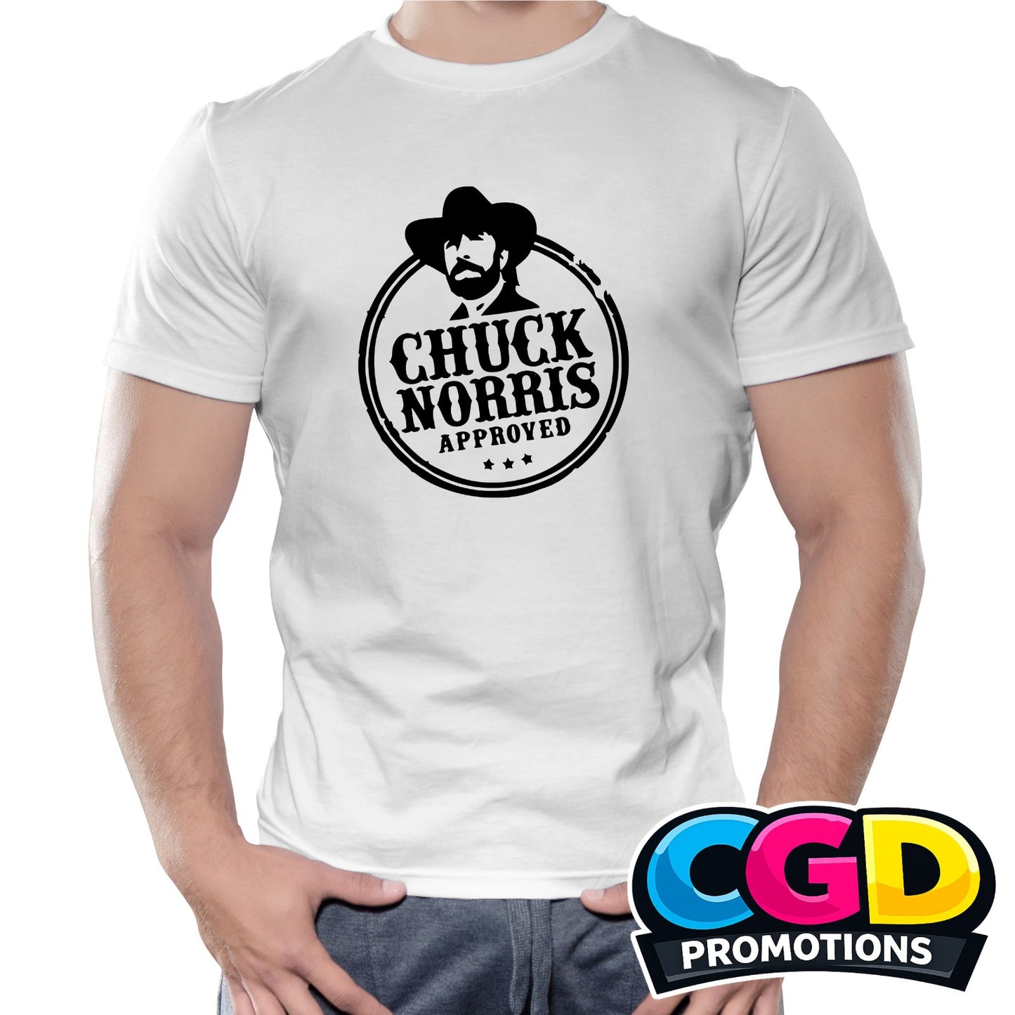 Funny approved retro action humour printed T-shirt design