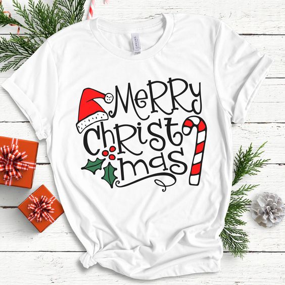 Merry Christmas Candy Cane Adult & Kids Christmas Printed Shirt