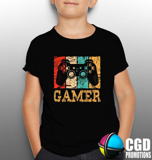 Retro Gamer Adult & Kids Printed Gaming Shirt Playstation remote