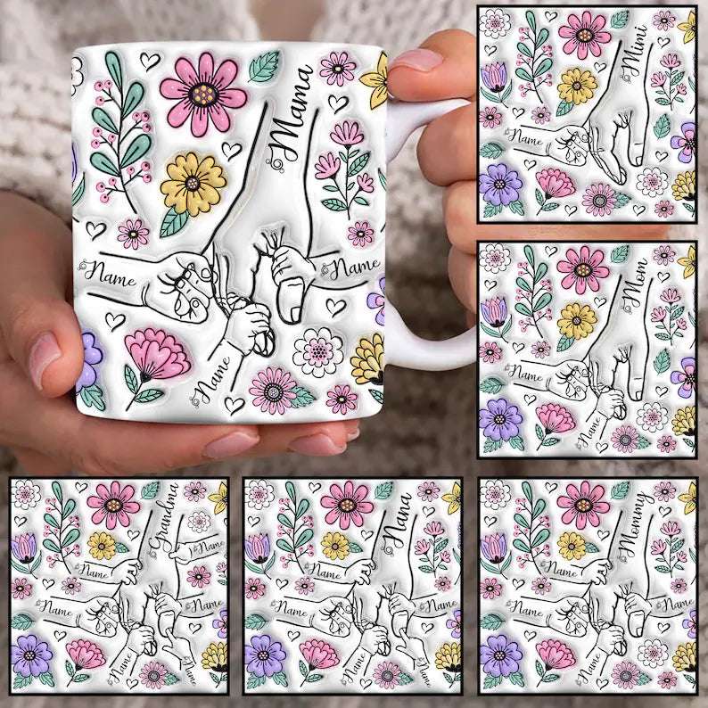 Custom Up to 6 Kids Holding Mom‘s Hand with Names Mug / Tumbler