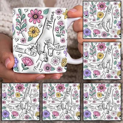 Custom Up to 6 Kids Holding Mom‘s Hand with Names Mug / Tumbler