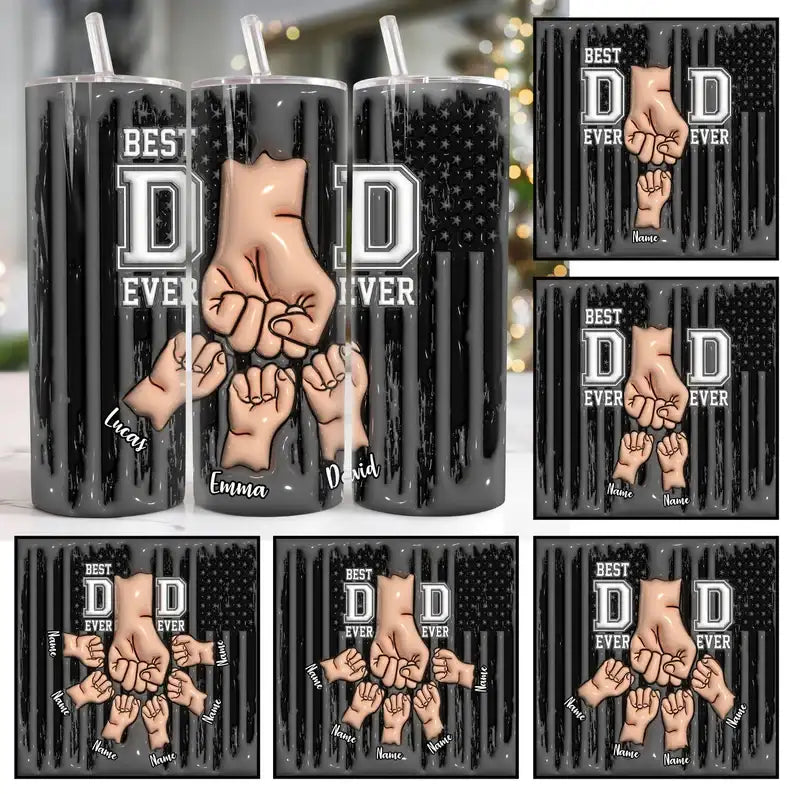 Custom Up to 6 Kids Holding Best Dad Ever Dad's Fist bump with Names Tumbler