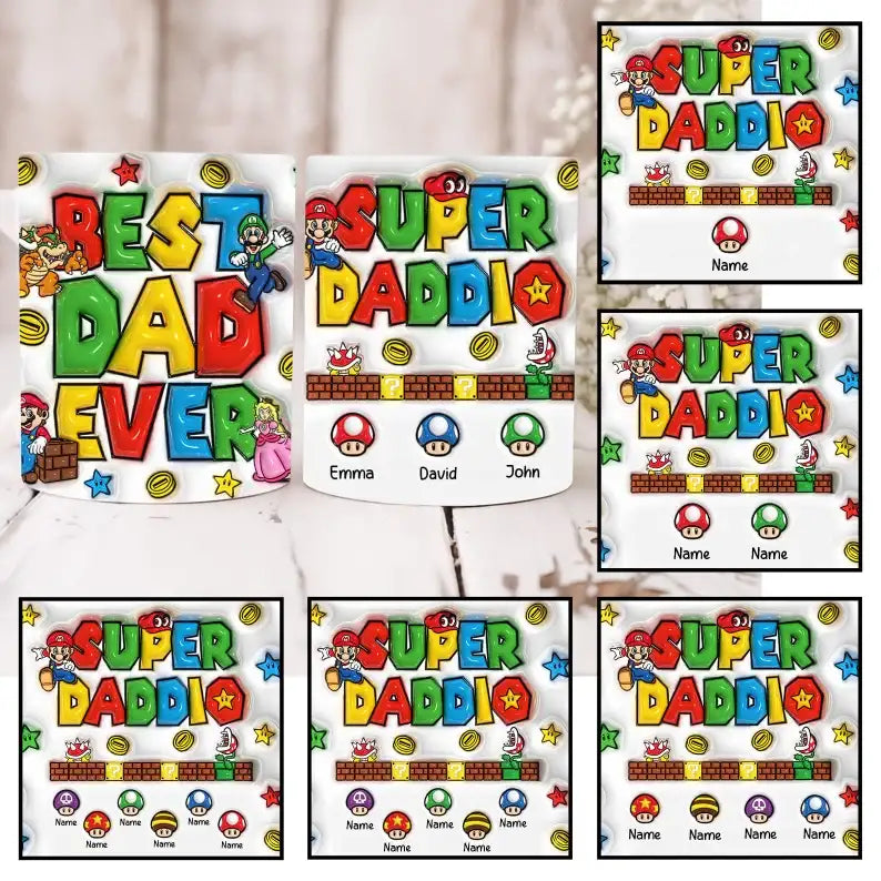 Best Dad Ever Super Daddio Personalise Mushrooms Up to 6 Kids Mug Wrap Mug / Tumbler Father's day