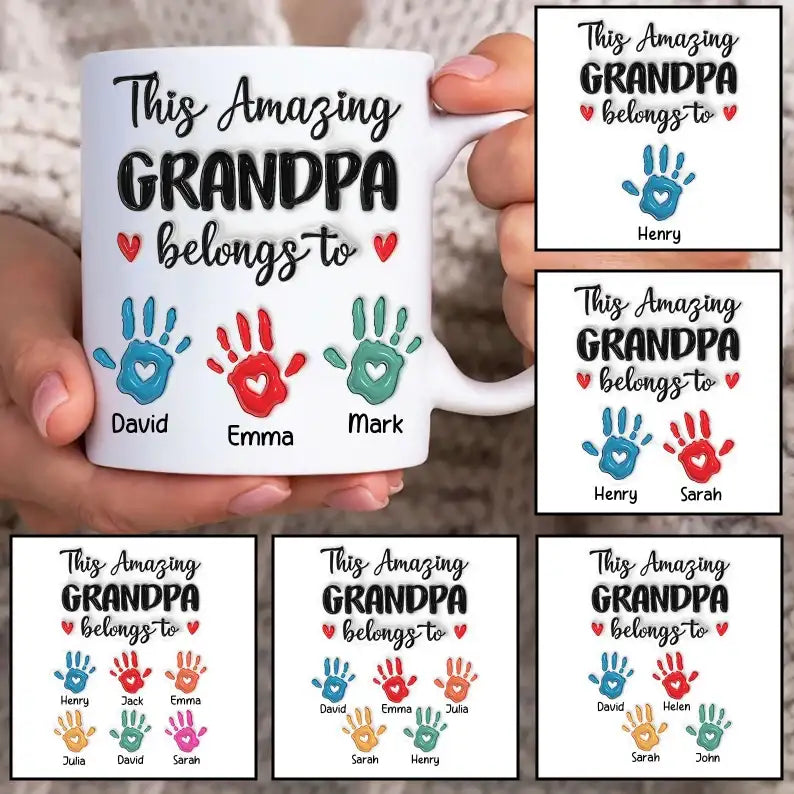 This Amazing Grandpa Belongs to Personalise Handprint Up to 6 Kids Mug Wrap Father's Day Mug / Tumbler