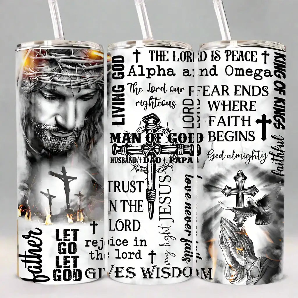 Man of God Husband + Dad + Papa Tumbler – Christian Father's Day Gift for Dad | Faith-Based Gift
