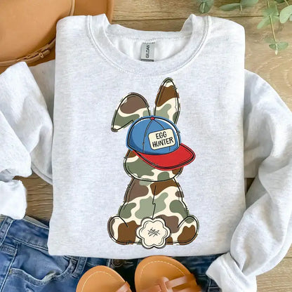 Camo Egg Hunter Bunny Bunny Kids Easter Printed Shirts