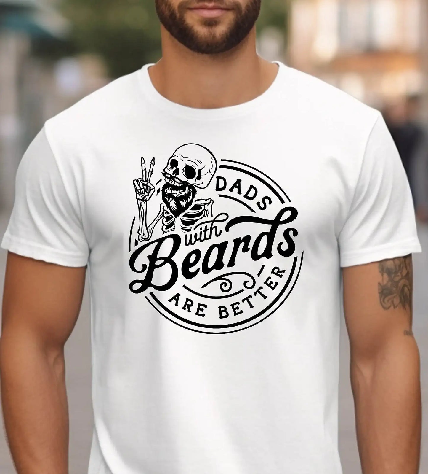 Awesome Dads have Tattoos and Beards with Skeleton Printed Shirt Father's day Shirt Gifts for Him