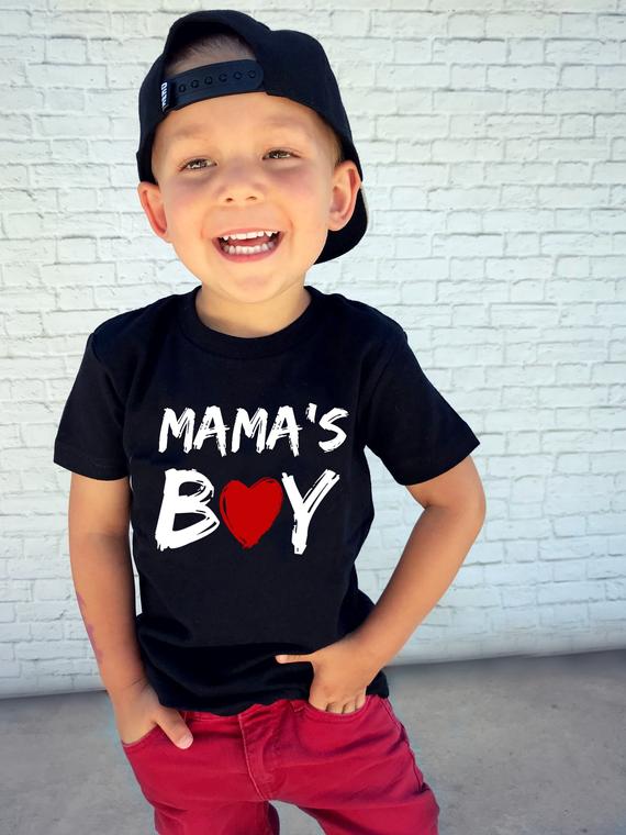 Mama's Boy with Heart - Valentines Day Shirt - Kids Shirts