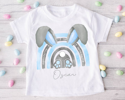 Cute Blue Bunny Printed Kids Easter Shirt