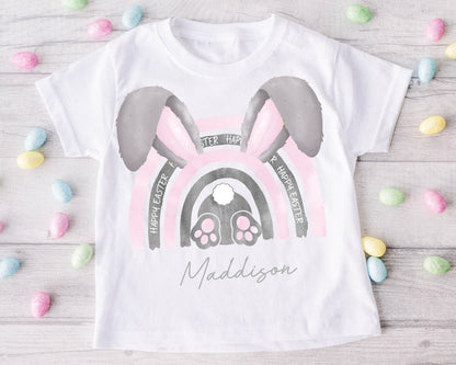 Cute Pink Bunny Printed Kids Easter Shirt
