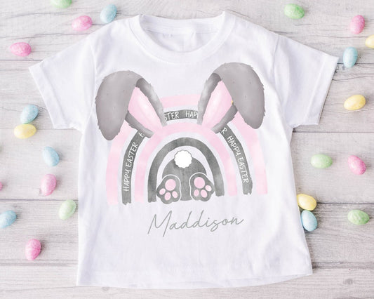 Cute Pink Bunny Printed Kids Shirt