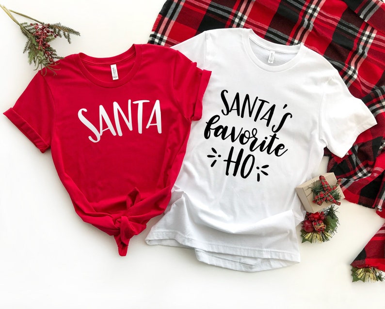 Matching Santa and Santa Favorite Ho Christmas Shirts - Christmas Printed Shirt for the Whole Family - Matching Unisex, Ladies Fitted & Kids Family of 4 Christmas Matching Printed Shirts (2 Shirts - unisex, ladies fitted shirts) 