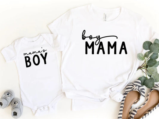 Boy Mama and Mama's Boy Matching Printed Shirts Mother's Day Shirts - Unisex, Ladies Fitted & Kids