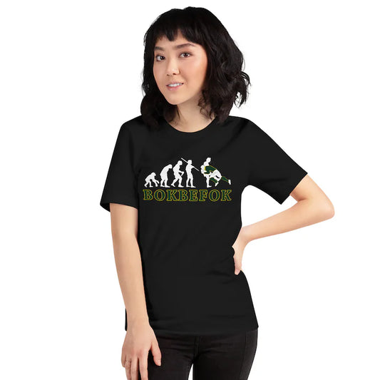Funny South African rugby supporter shirt – caveman to rugby player  

