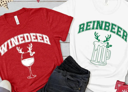 Winedeer & Reinbeer Shirts- Christmas Printed Shirt for the Adults - Matching Unisex, Ladies Fitted