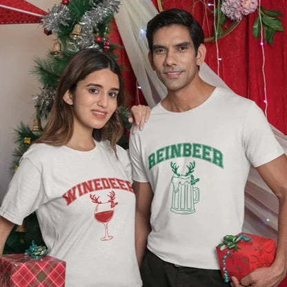 Winedeer & Reinbeer Shirts- Christmas Printed Shirt for the Whole Family - Matching Unisex, Ladies Fitted & Kids