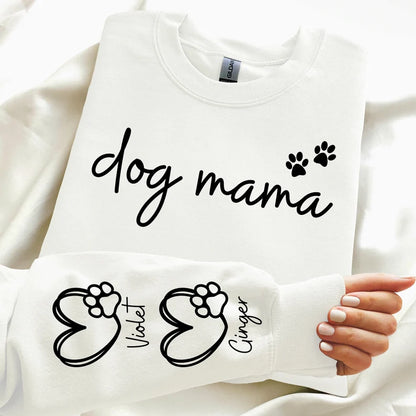 Dog Mama Children Names on Sleeve & Heart Unisex Mother's Day Printed Hoodie / Sweater