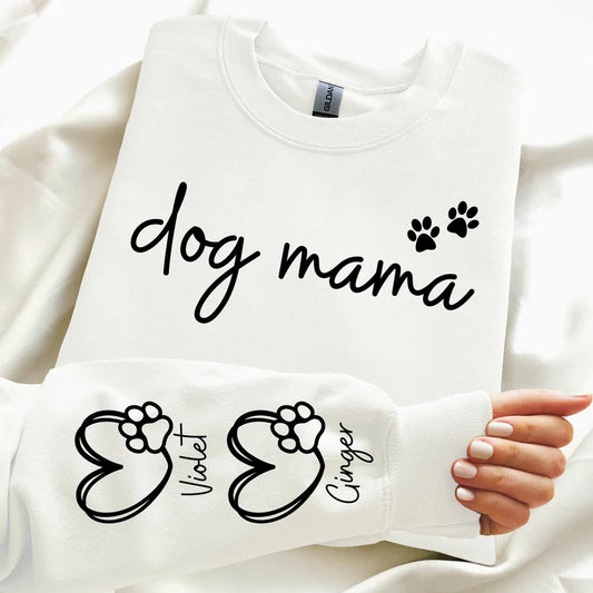 Dog Mama Children Names on Sleeve & Heart Unisex Mother's Day Printed Hoodie / Sweater