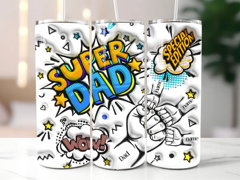 Custom Up to 4 Kids Super Dad Dad's Hand with Names Tumbler