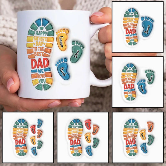 Happy Father's day To the Best Dad We Love You Personalise Feetprints Up to 6 Kids Mug Wrap Mug / Tumbler Father's day
