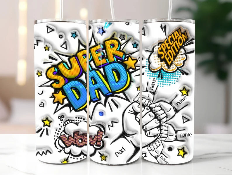 Custom Up to 4 Kids Super Dad Dad's Hand with Names Tumbler
