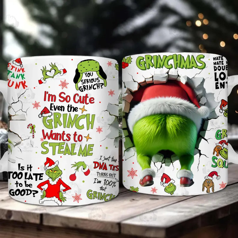 Grinchmas coffee mug with festive full-wrap print