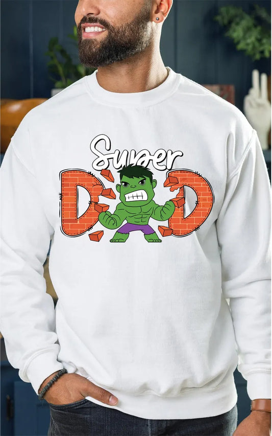 Super Dad with Superhero Characters Unisex Father's Day Printed Hoodie / Sweater Gift for Dad