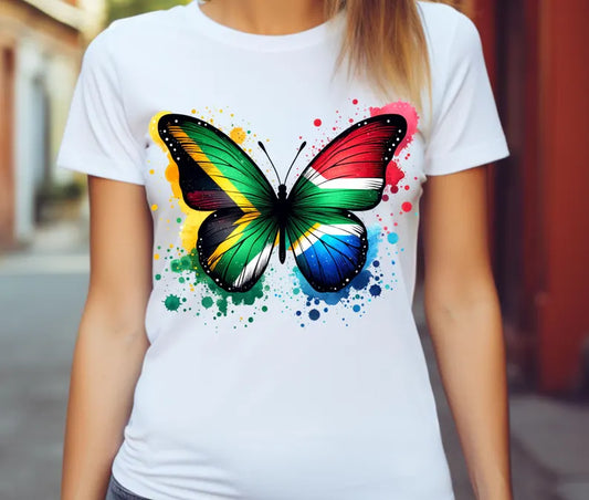 South African butterfly flag shirt – ladies and kids sizes, matching family outfits  
Butterfly design t-shirt with South African flag – ladies and kids  
South African pride shirt – butterfly flag graphic, ladies and kids sizes  
Vibrant South African butterfly flag tee – matching family shirts  

