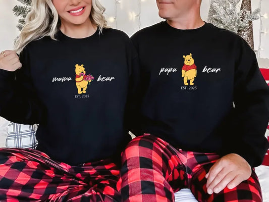 MAMA Bear OR PAPA Bear Est Mother's Day or Father's Day Printed Matching Hoodie / Sweater